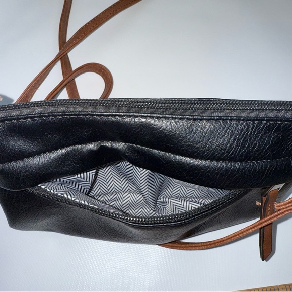Black Brown Crossbody Bag outside zip pocket 8.5x5.5 - Picture 5 of 8